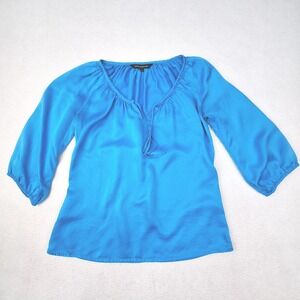Express Design Studio Blouse Womens XS Blue Silk 3/4 Sleeve Boho Chic